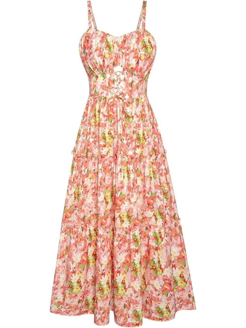 Women's Yellow White Boho Floral Maxi Sundress Summer Beach Flowy Dress